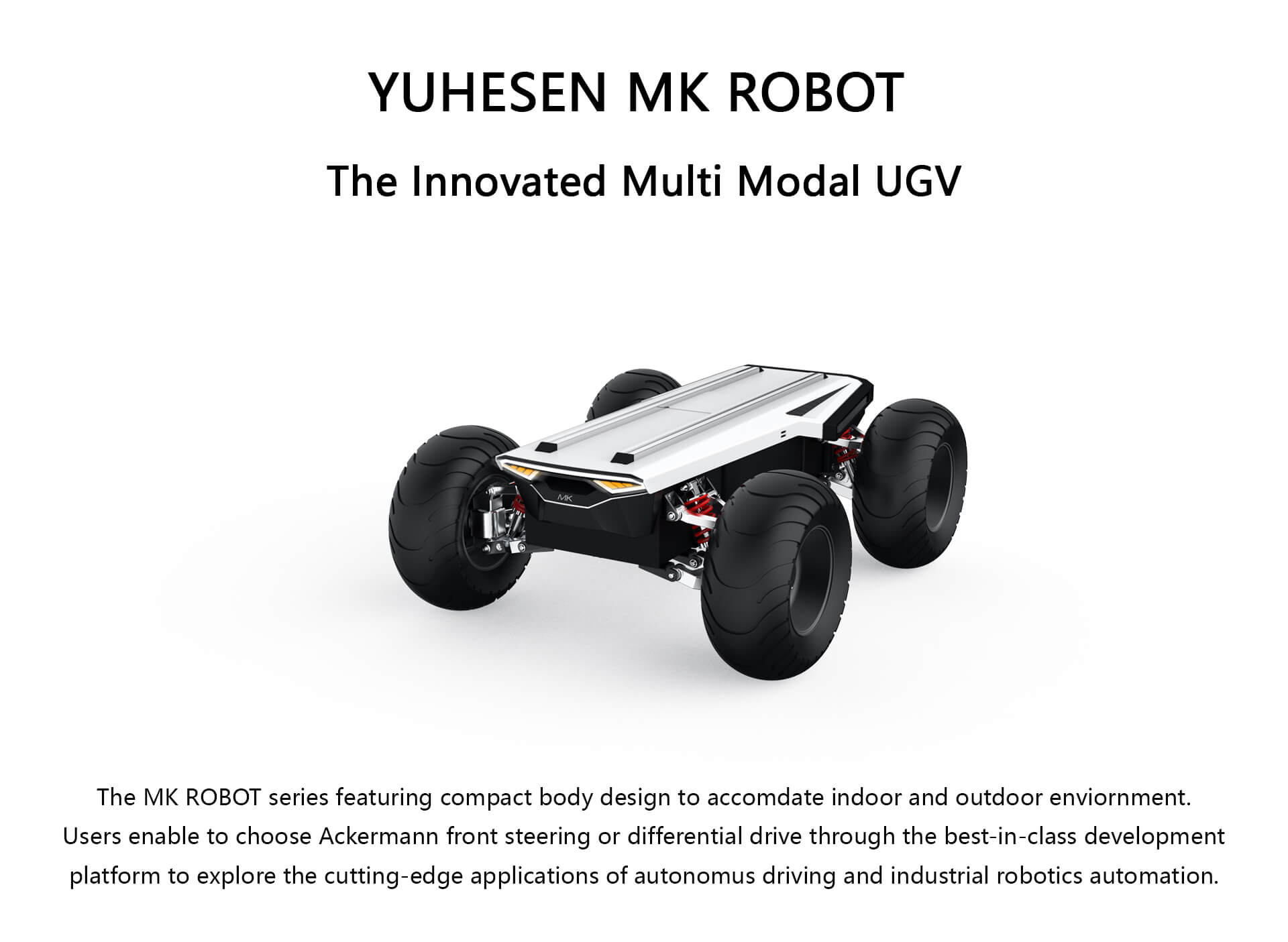 YUHESEN Ackermann steering differential drive UGV MK ROBOT 4wd robot chassis